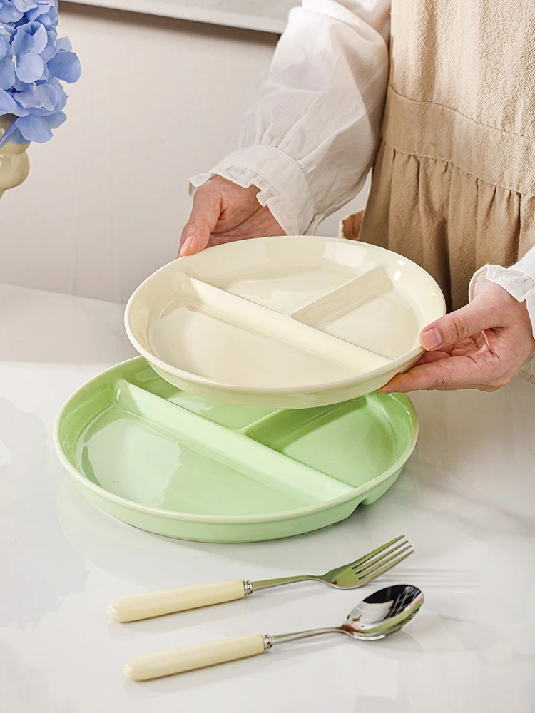 

Тарелка для завтрака с разделителями, для домашнего использования, круглая, для контроля порций, для взрослых, для снижения веса, для мужчин, женщин и детей