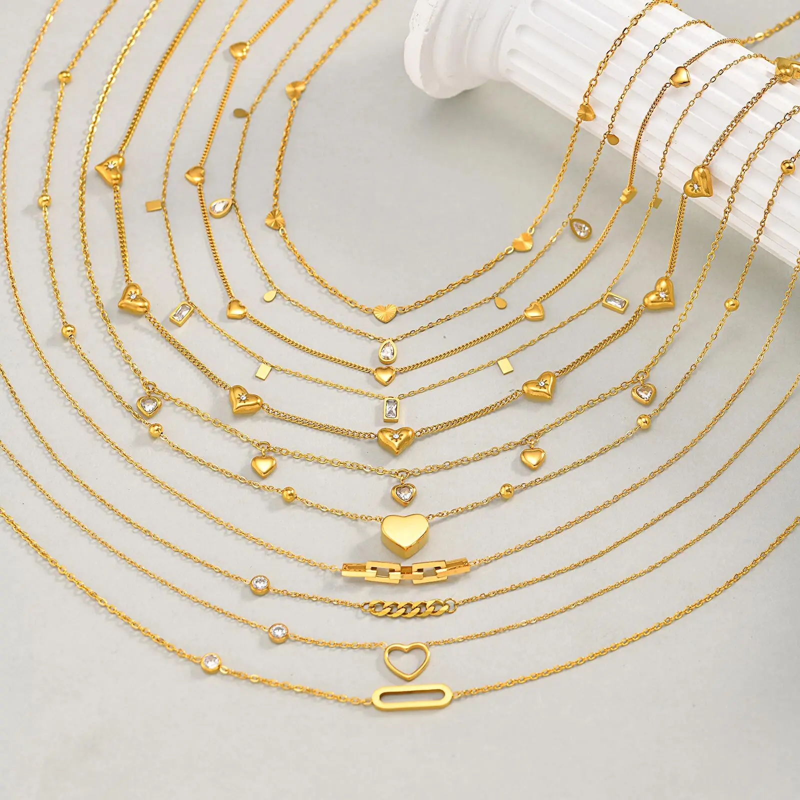 Vnox Luxury Multiple Zircon Heart Pendants Collar Women's Stainless Steel Chain Necklace Statement Love Charms Jewelry Gift
