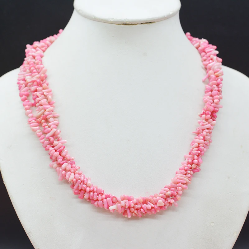 Beautiful, 4-strand natural irregular Pink Coral Necklace 21“