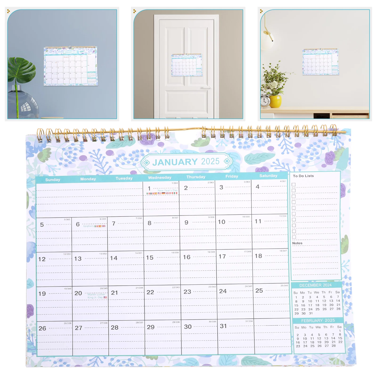 

2025 -2026 Calendar with Spiral Binding 18 Monthly Wall Large Date Blocks Planner Paper