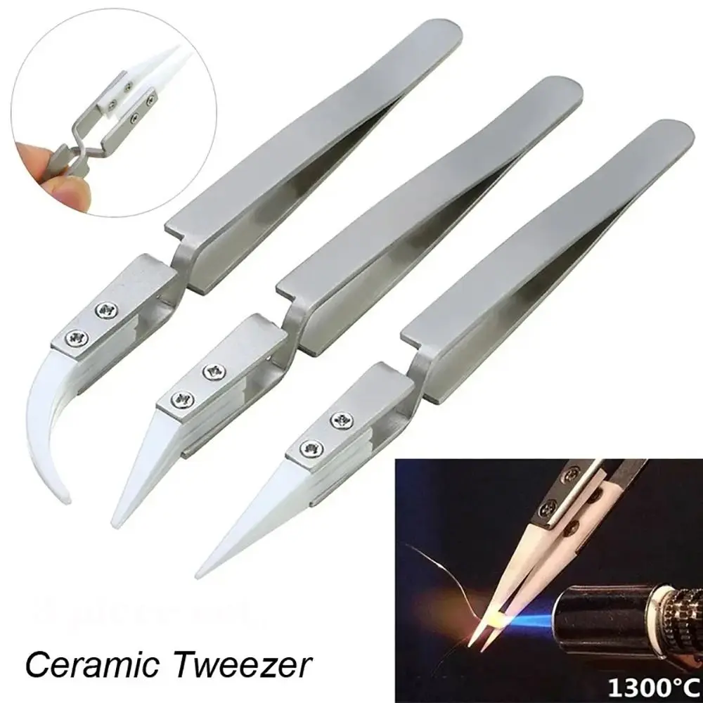 1Pcs Straight Tip Ceramic Tweezer Acid Resistant Reverse Electronic Soldering Tweezers Pointed Elbow Precision Chuck