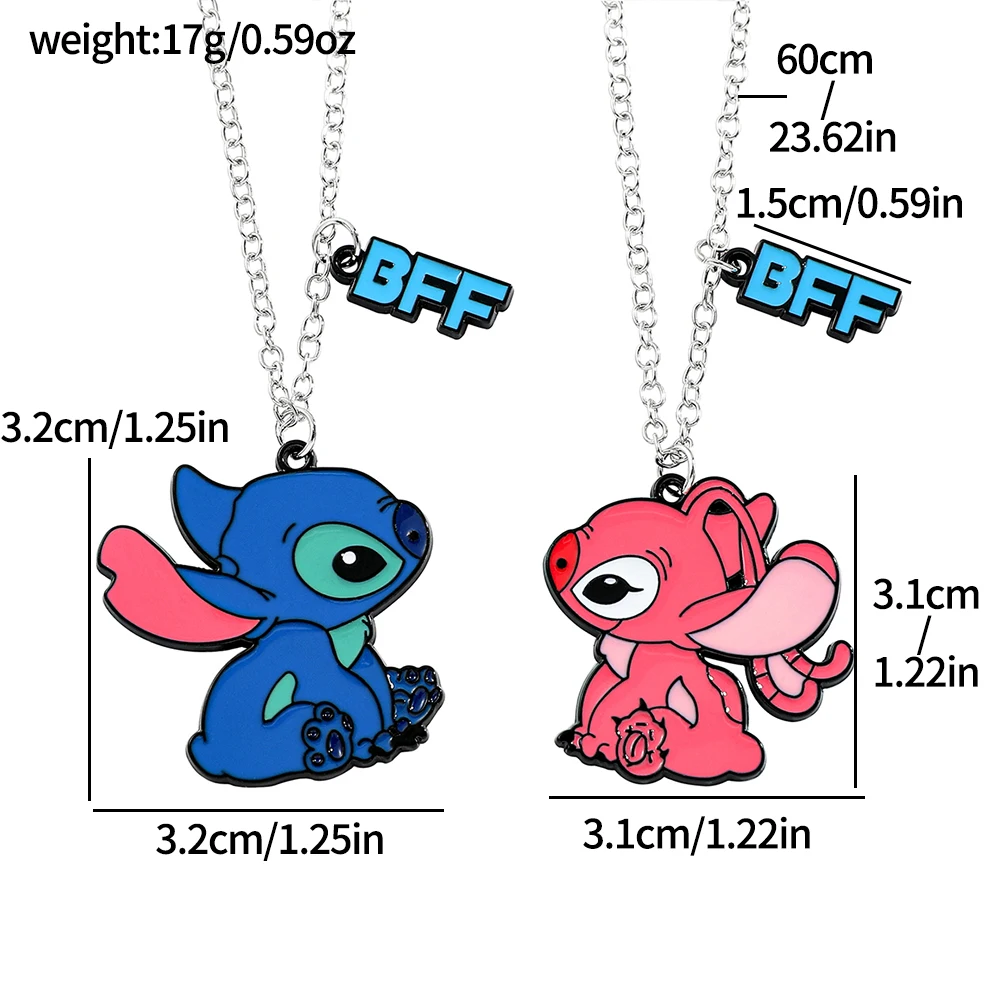 2PCSThis Adorable Pair of Disney Characters Stitch & Lilo Pendant Necklace Makes a Great Birthday or Valentine's Gift.