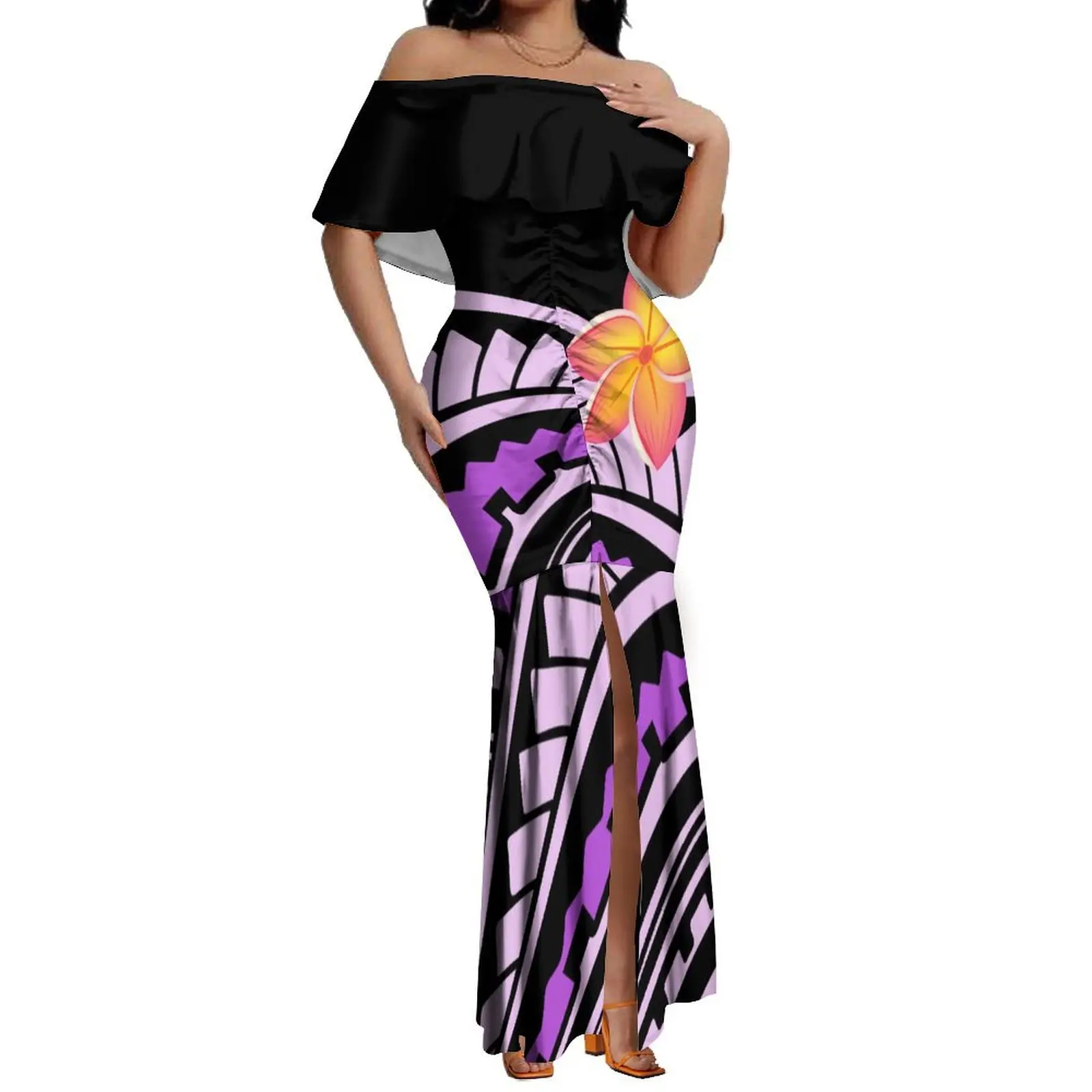 Populaire Polynesische Stam Ontwerp Off-The-Shoulder Jurk Voor Vrouwen Mode Fishtail Jurk Feest Elegante Avondjurk