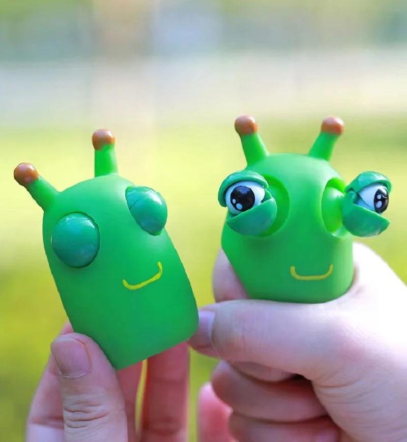 Sensory Green Caterpillar Popping Toy with Ejecting Eyeball Stress Relief Squishy Fidget Worm Bouncy Bubble Game Kid Adult Gift