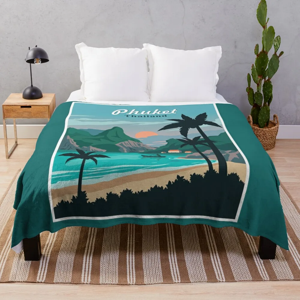 

PHUKET THAILAND : Vintage Resort Travel Advertising Print Throw Blanket Bed linens Kid'S Thins Blankets