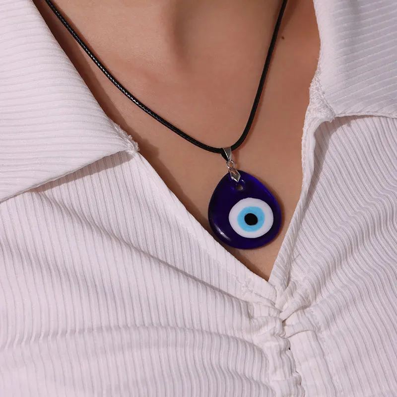 Water Droplet Heart Star Round Glass Colorful Evil Eye Pendant Necklace for Women Men Party Couple Jewelry Gift  2023 NEW