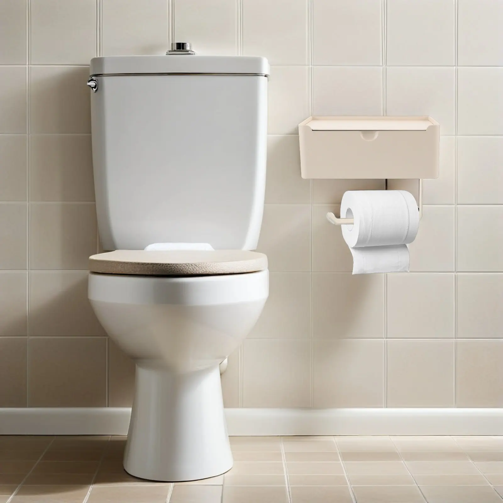 No-Drill Wall Mounted Bathroom Organizer Waterproof Toilet Paper Holder and Foldable Garbage Bag Holder Space Saving Tissue