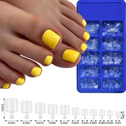 100Pcs Transparent False Toenails Tips Short Square Artificial Fake Toenails Press On Toenails Full-Cover Foot Extension Tools