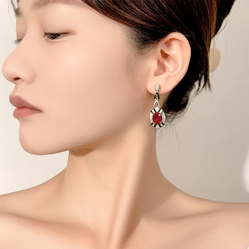 Art Deco Long Dangle Earrings Enamel Inlaid Multicolor Cubic Zirconia Luxury Evening Party Women Drop Jewelry