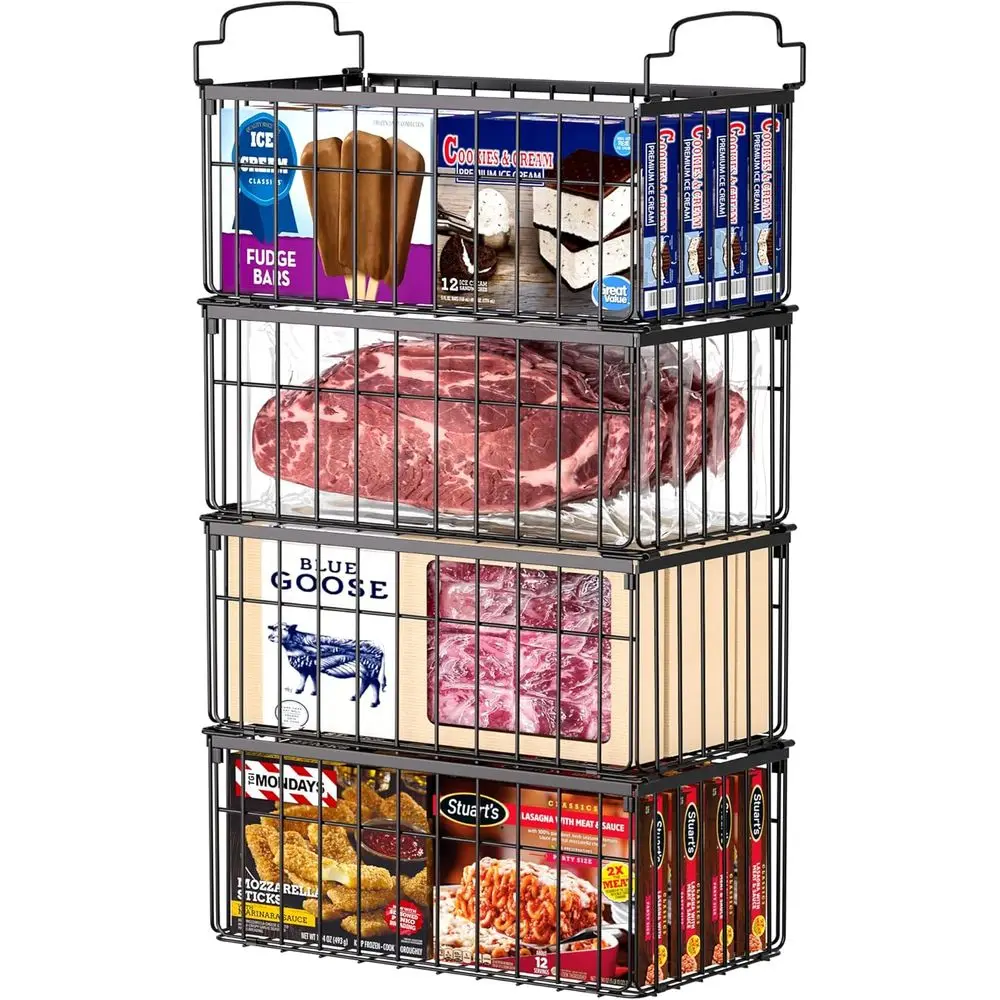 

Stackable Deep Freezer Organizer Bins, 4 Pack, Collapsible Baskets with Handles, Storage Container Baskets for 5/7 Cu. Ft. Freez
