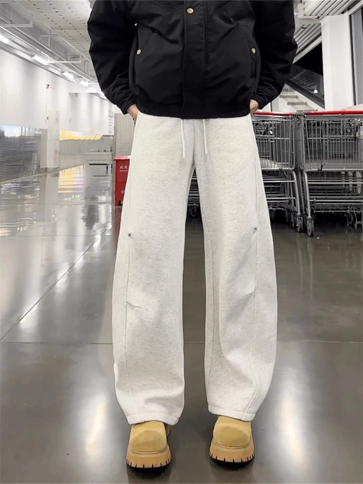 

Американские плиссированные широкие спортивные штаны с широкими штанинами, мужские осенне-зимние свободные повседневные прямые спортивные штаны на подкладке Fce