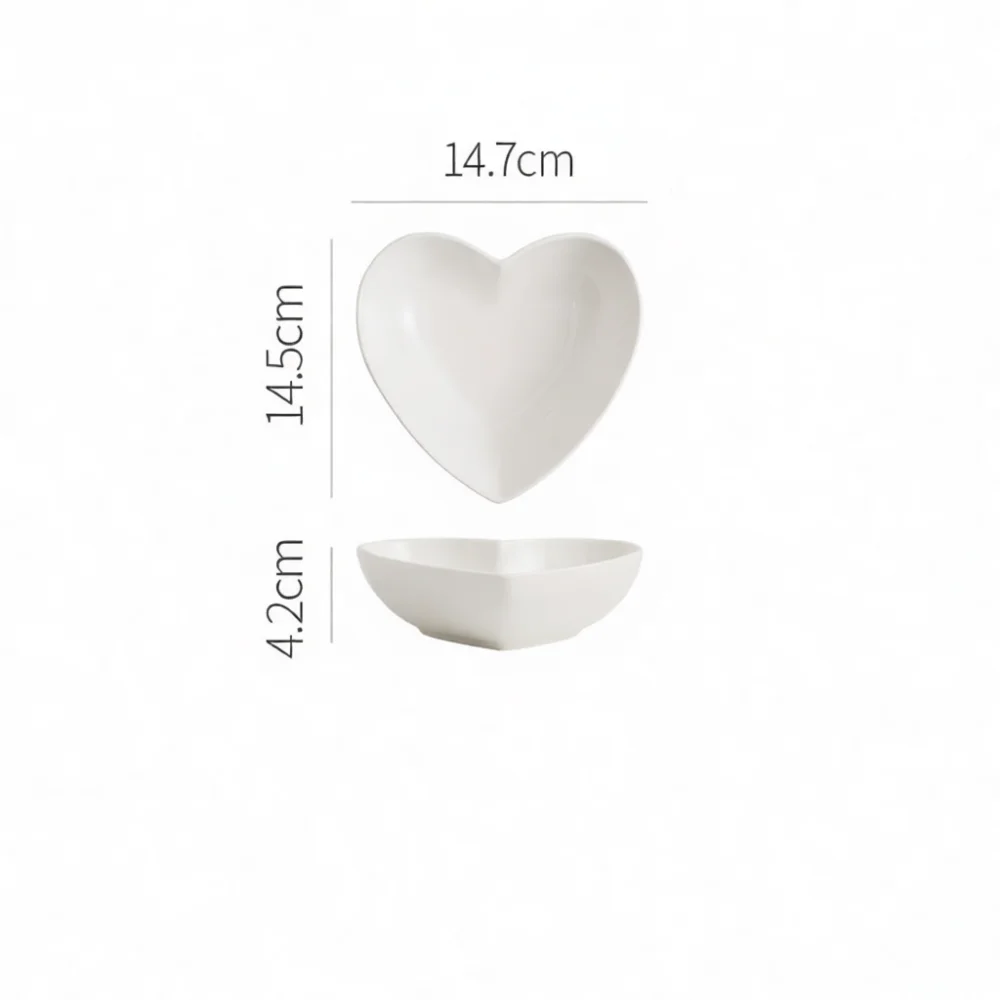 Cute Heart Design Ceramic Bowl White Dessert Container Modern Tableware For Baking Serving Home Kitchen Accessory