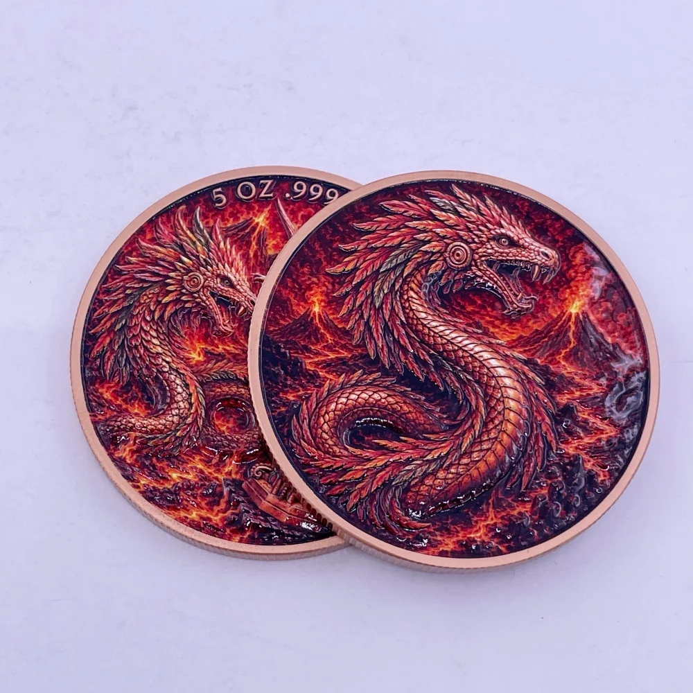 5OZ .999 Copper Coins Winged Victory Color Relief Commemorative Jaguar Eagle Serpent Dragon Myth Creature Collectible Medal