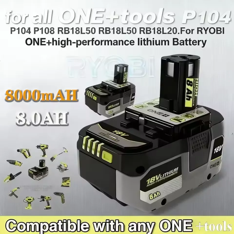 2026 Upgraded RYOBI ONE+ 18V 4.0/6.0/8.0Ah Lithium Battery, High Capacity for Long Runtime with All ONE+ Cordless Power Tools