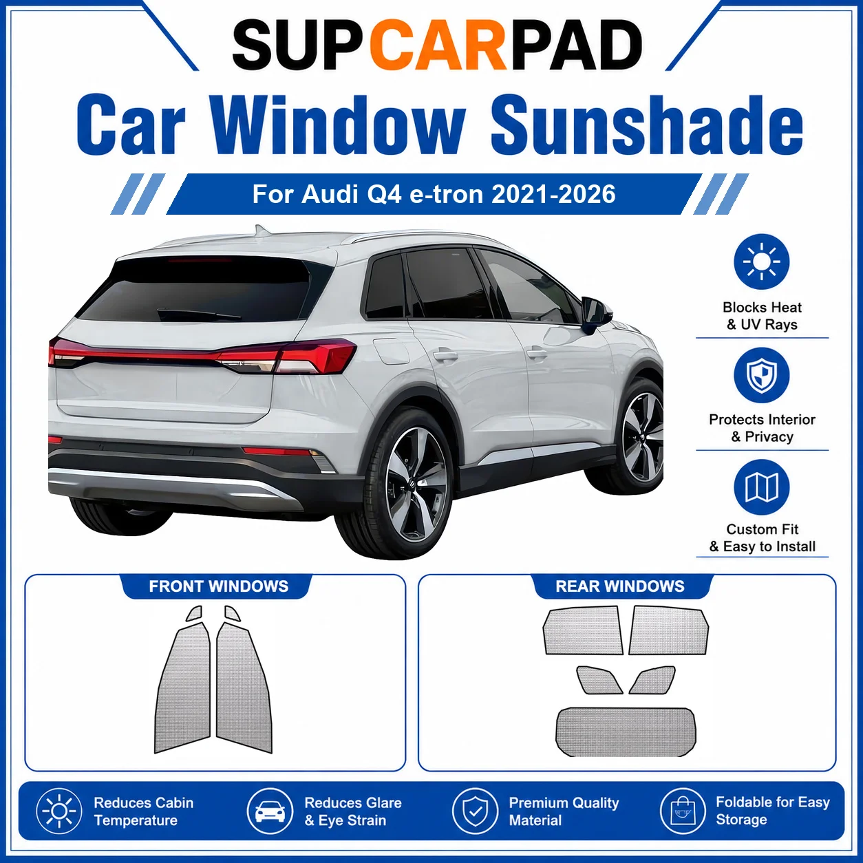 

For Audi - Audi Q4 e-tron 2021-2026 Full Set Car Window Sunshades UV Block Privacy Heat Insulated Foldable Car Curtain