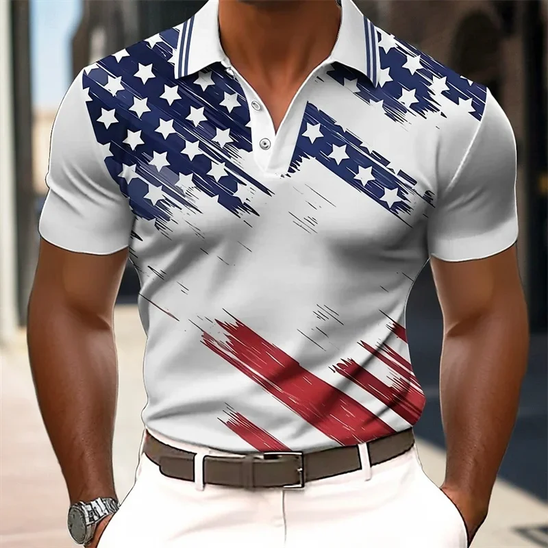 Men's Short-Sleeved Polo Shirt New Circuit Board Pattern 3D Color Block Print Summer Lapel Top