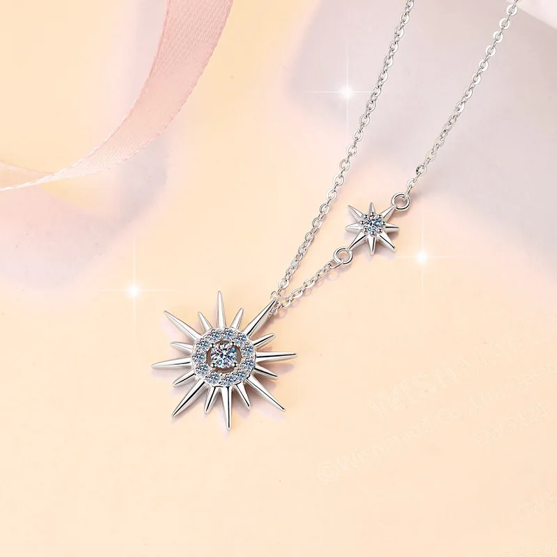 Women PT950 Platinum Double Layer Eight-pointed Star Clavicle Chain, 0.13 Carat Moissanite Sparkling Light Luxury Neck Jewelry