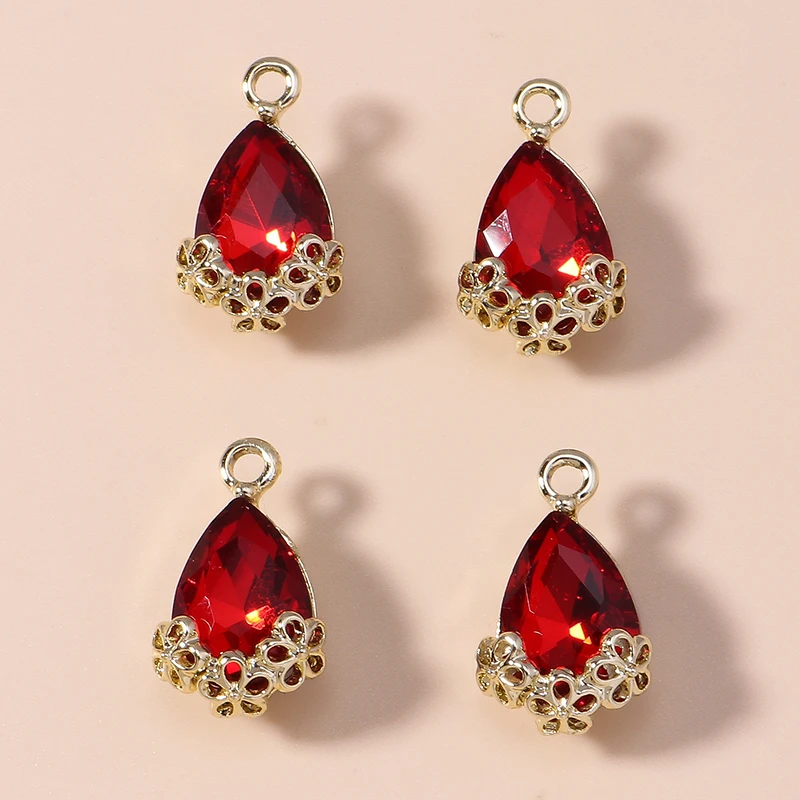 10 Stück luxuriöse Statement-Charms mit großem Zirkon, Wassertropfen, Vintage-Blumen, königlich glänzende Kristall-Anhänger für die DIY-Schmuckherstellung – Detail 8