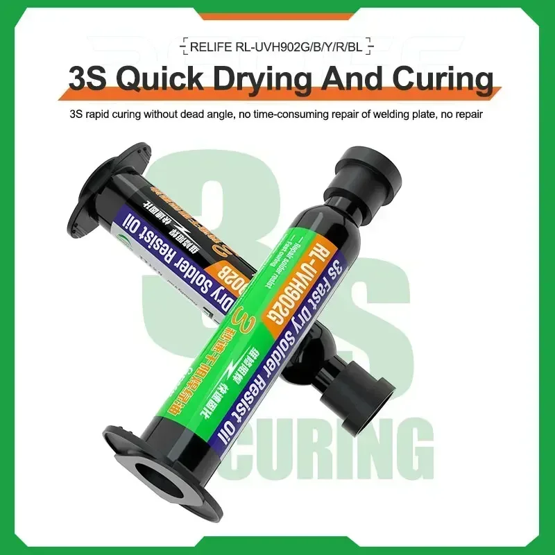RELIFE RL-UVH902 3S Quick Dry Solder Resist Oil UV Curable High Temp Resistance PCB Repair Jumping Wire Fixing Solder Mask Paint