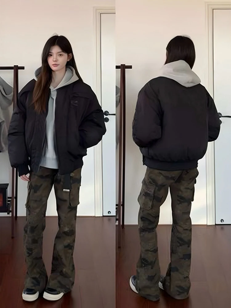 

American Retro Camouflage Jeans Men's Autumn Winter Cleanfit Multi ket Workwear Straight Leg Slimming Flared Denim Pants
