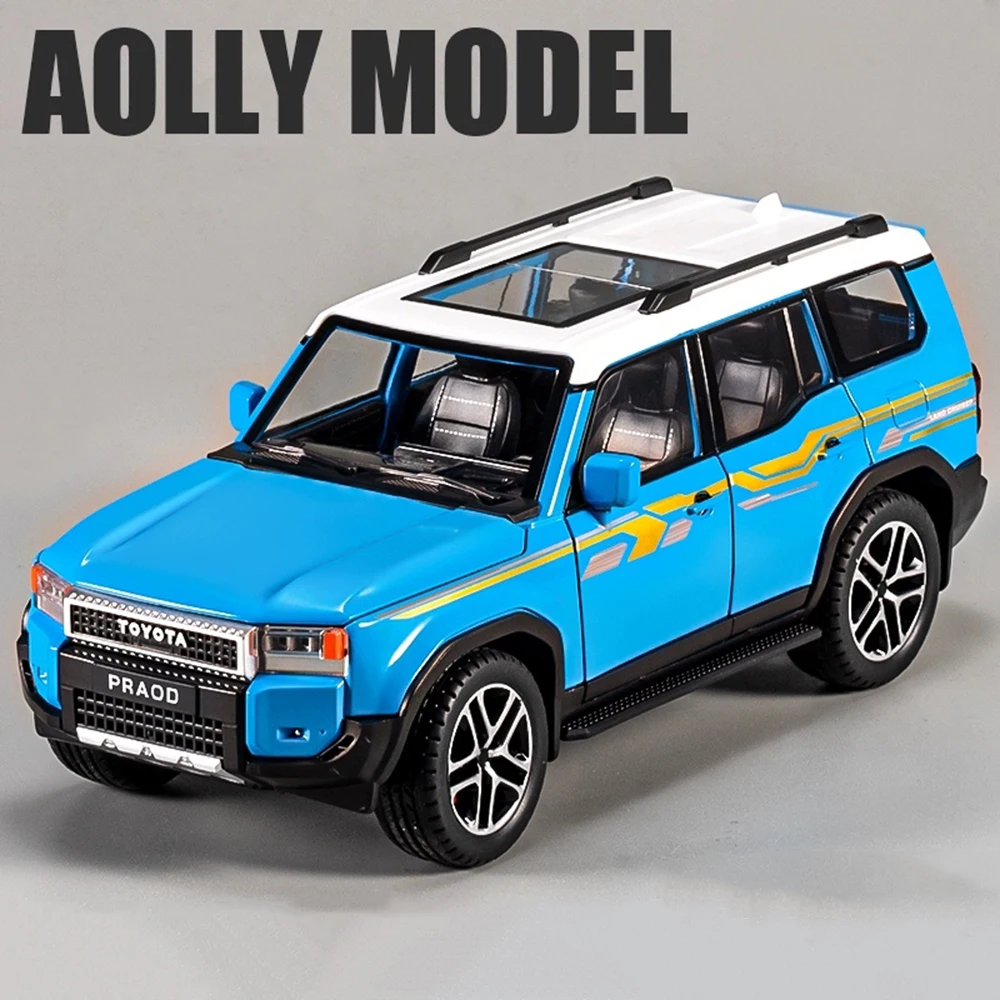 1:24 Prado Cruiser Model ze Stopu Metalu, Zabawka, Odlewany Metalowy Samochód z Otwieranymi Drzwiami, Dźwiękiem i Światłem, Miniatura z Napędem Pull Back, Prezent dla Chłopca