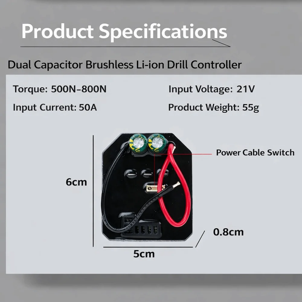 21V/50A Brushless Lithium Drill Controller Aluminum Shell Brushless Lithium Electric Drill Board Dual-Capacitor High-Power