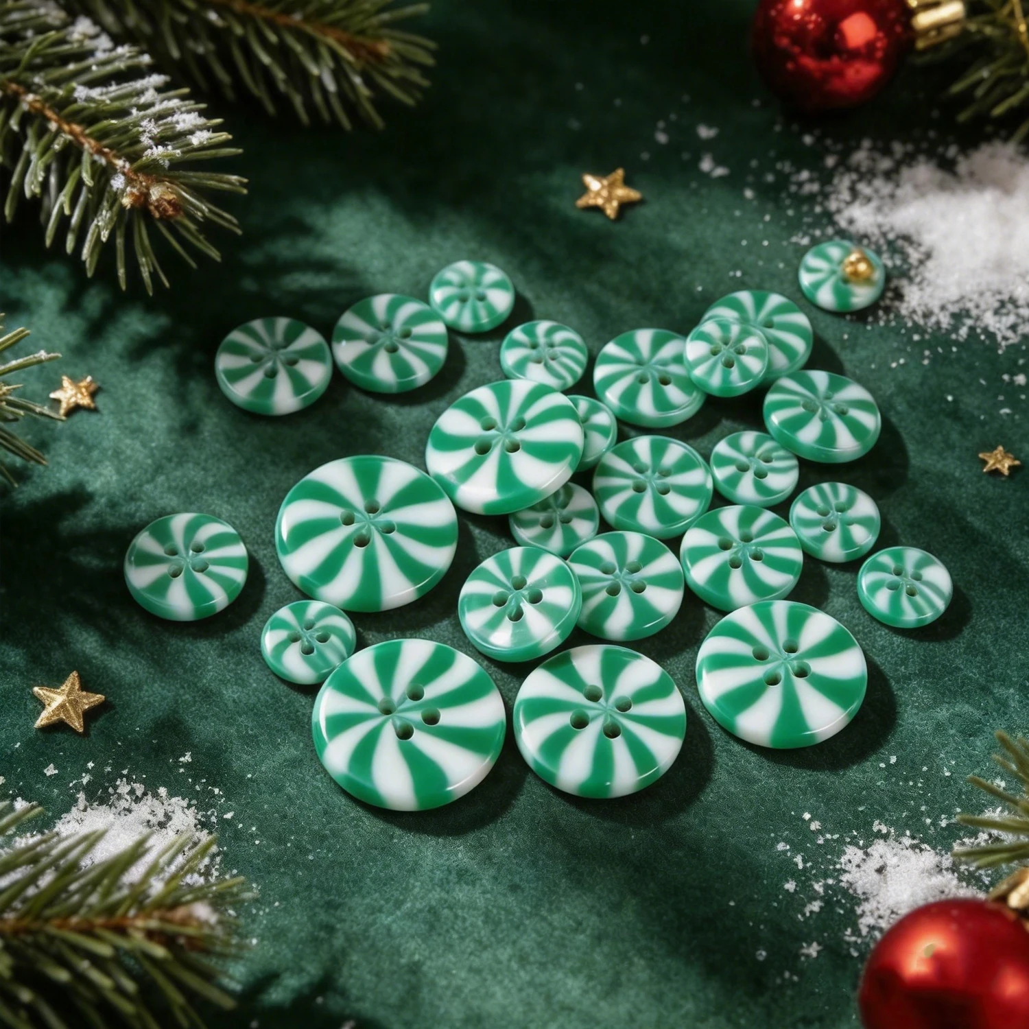 25 Pcs Red Peppermint Candy Buttons, 4-Hole Sewing Buttons for Christmas Card Making, Scrapbooking, Gift Wrapping & Wreath Decor