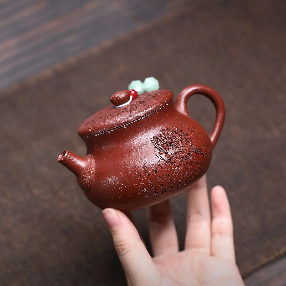 Handmade Yixing Purple Clay Pot Famous Ore High Quality Red Drop Slope Peony Pan Teapot Push Ball Hole Large Mouth 190C