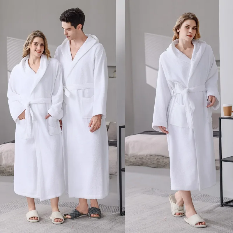 Cotton Bathrobe Hotel Adult Towel Material with Hat Sleeping Robe All Cotton Four Seasons Universal Couple Home Clothes