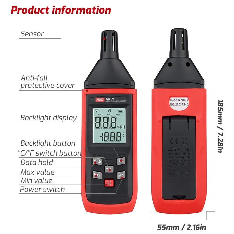 TASI TA8171 Digital Temperature Humidity Meter Thermometer Accurate Measurement Hygrothermograph Handle Type Hygrometer