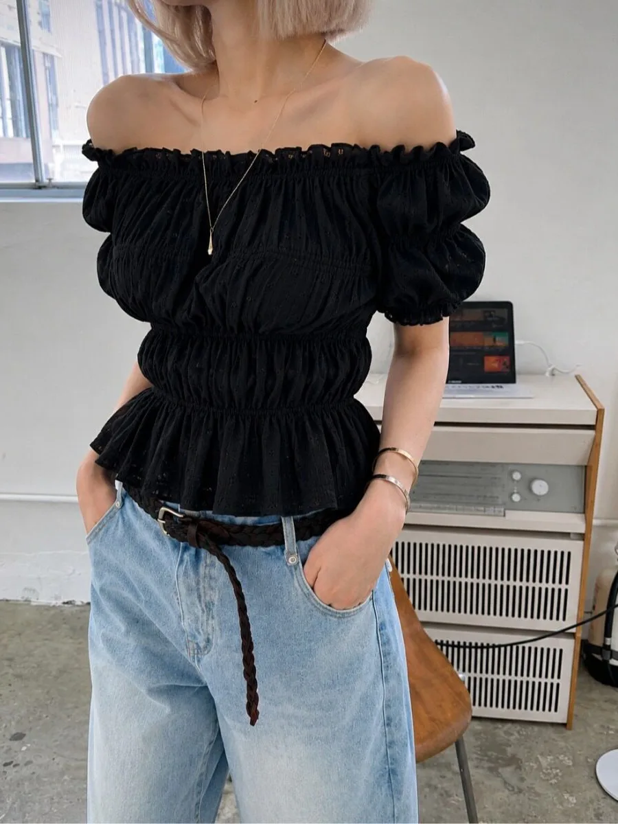 Two-Tone Floral Embroidery Pleated Side Neckline Top Korean Style Women's Sweater Versatile for Various Occasions Spring Autumn
