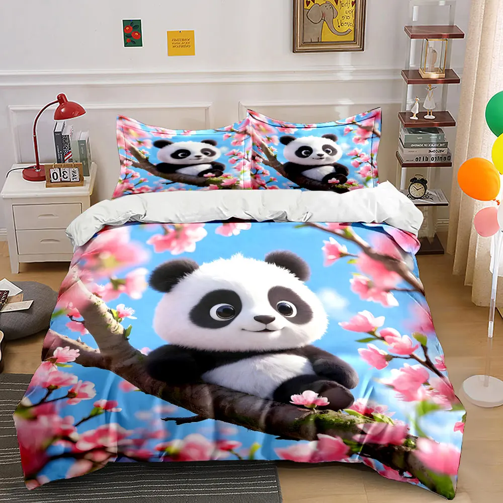 

Cute panda sitting on cherry blossom tree Print Soft Comfortable Duvet Cover Bedding Set Included 1*Duvet Cover 2*Pillowcases