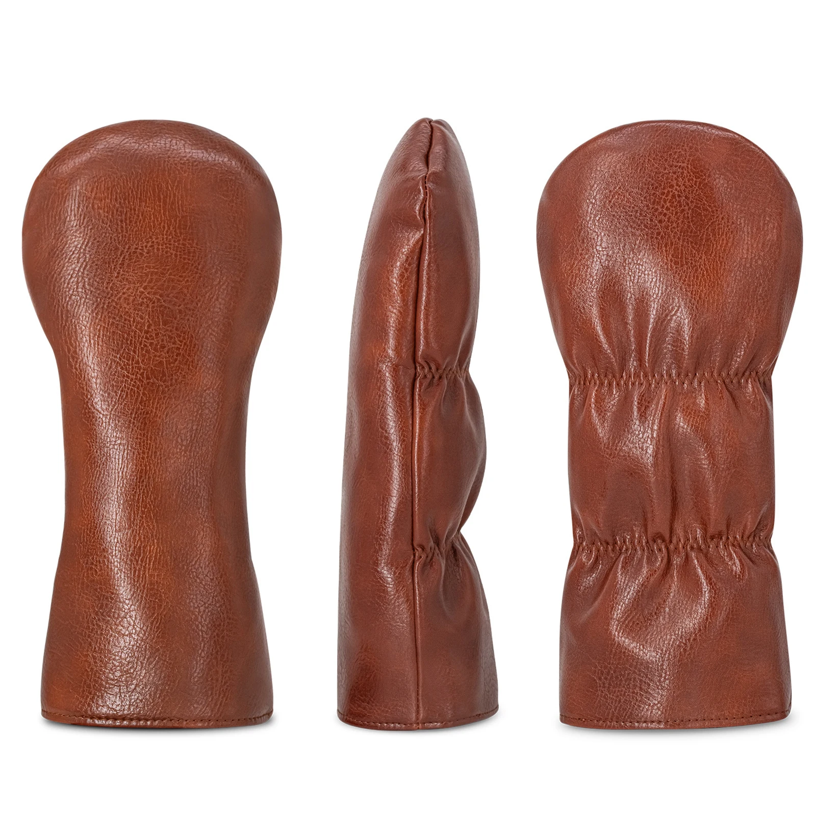 Brown Golf Club Head Covers Driver Fairway Hybrid Woods Protector Elastic Band PU Leather Headcovers with Velvet Lining