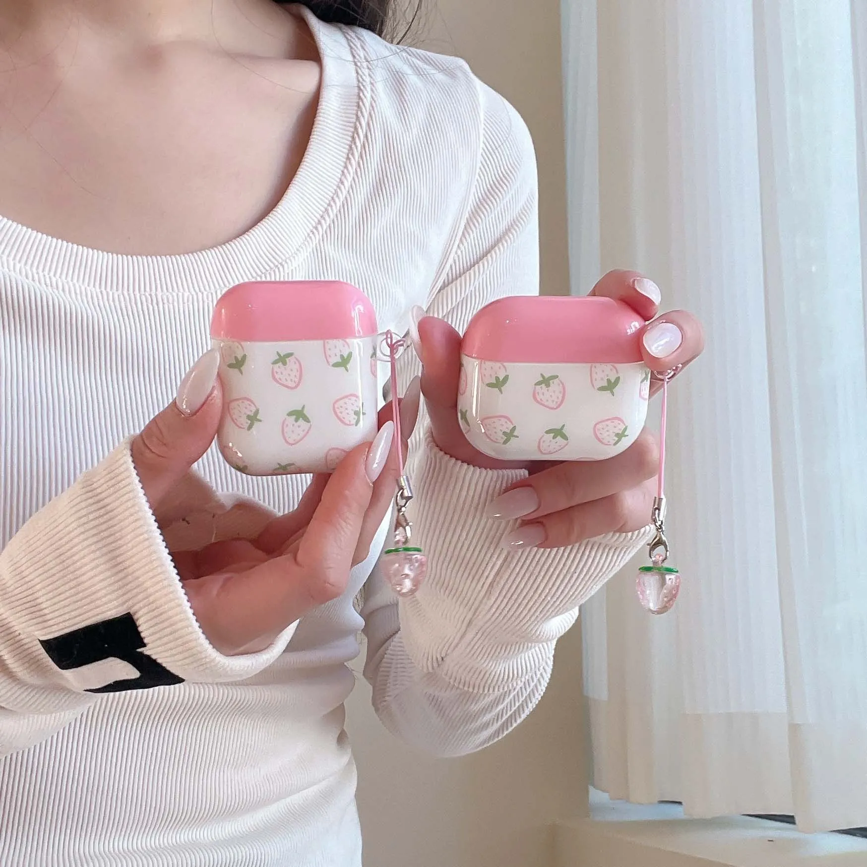 Cartoon fragola ciondolo in cristallo imd custodia per auricolari scatola di ricarica bluetooth wireless per apple airpods 4 pro 2 2nd 3 1 cover