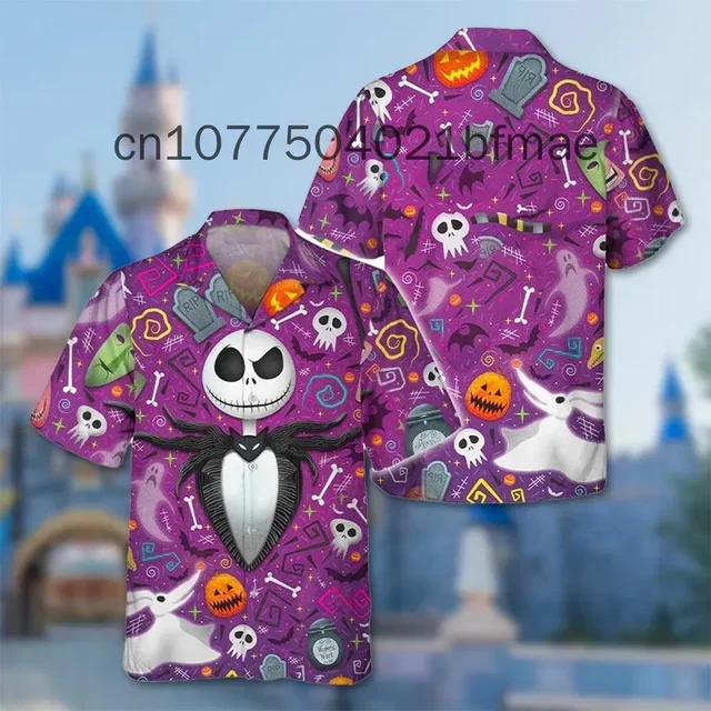 Disney-Chemise hawaïenne à boutons pour Halloween, L'Étrange Noël de monsieur Jack, Sally, Oogie Boogie