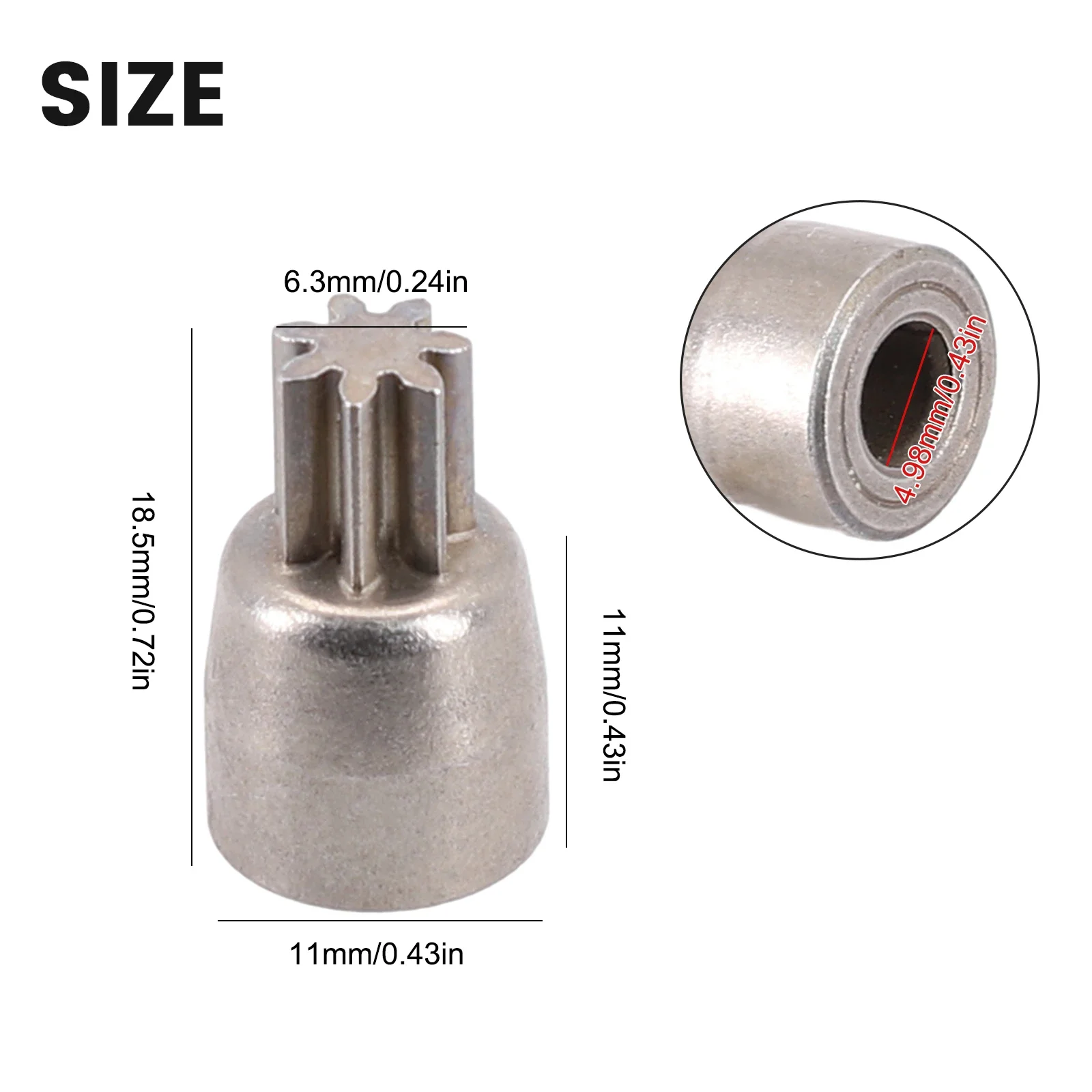 

7 Tooth Gear Motor Gear Silver Spare Parts 18.5*11*11mm 4.98mm Shaft Diameter Accessories Gear Sleeve Brand New