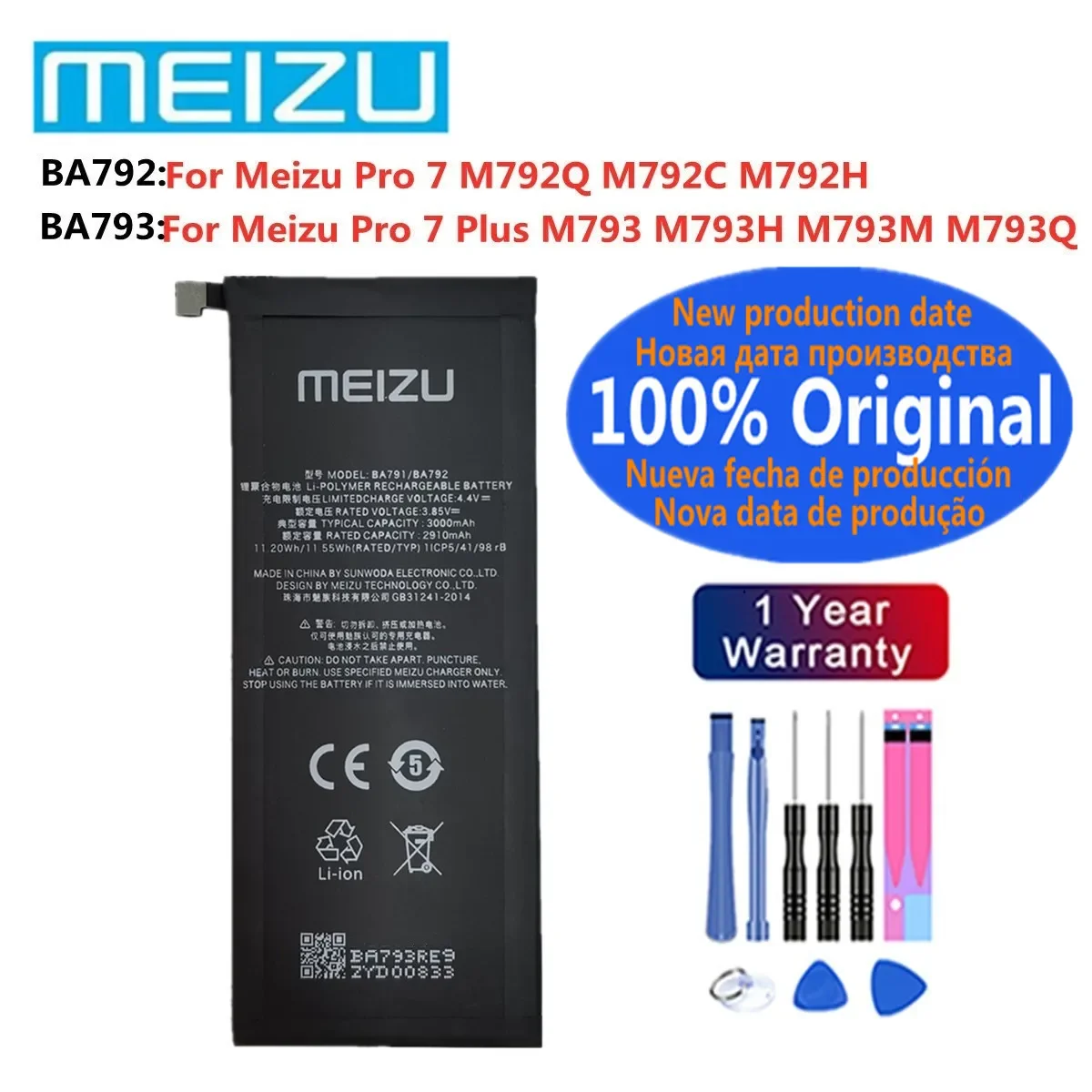 

New Original Battery BA792 BA793 For Meizu Pro7 Pro 7 Plus M792C M792Q M792H BA791 M793 M793H M793M M793Q Phone Battery Bateria