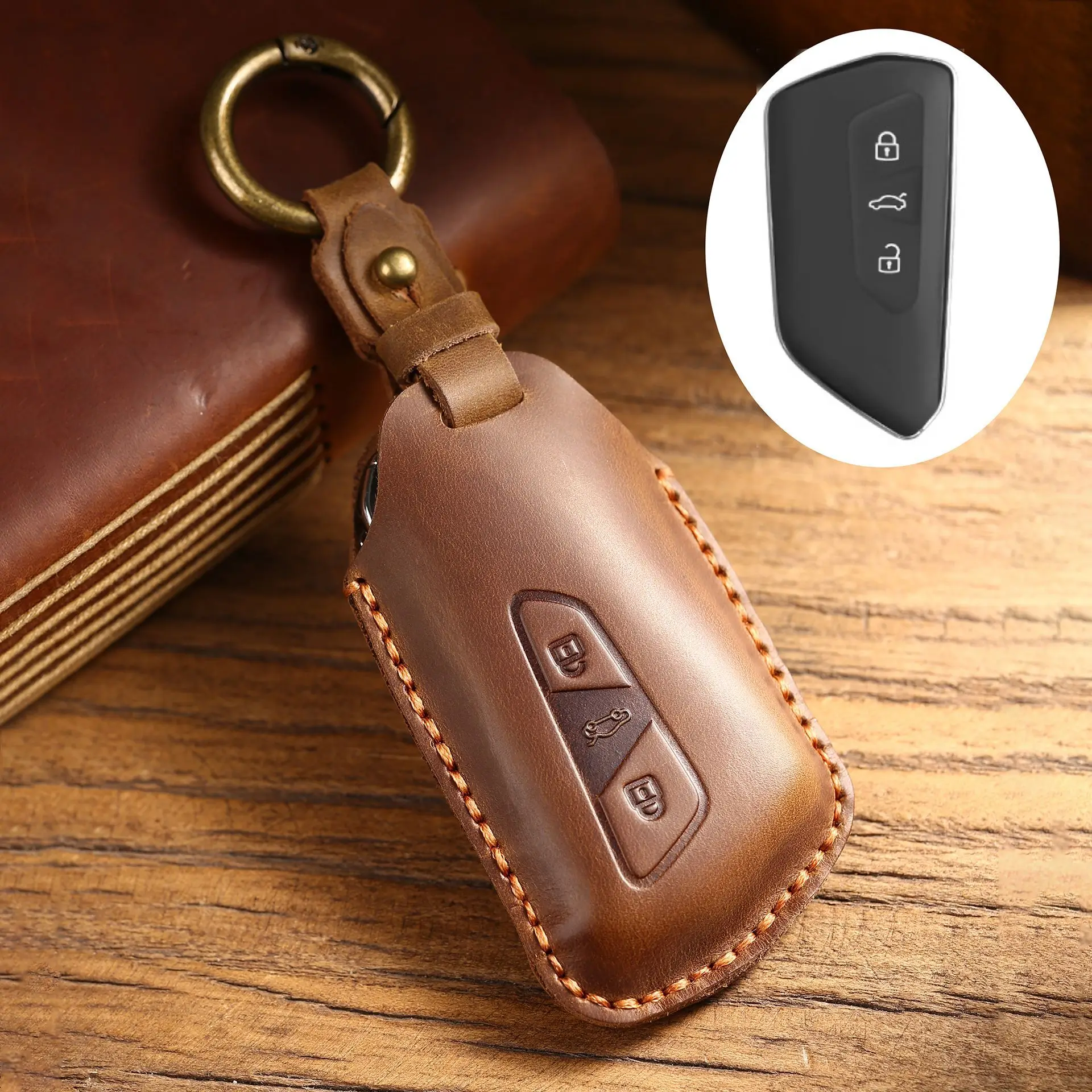 Layer Leather Car Key Case Cover for VW Volkswagen Golf 8 MK8 ID3 ID4 Cupra Skoda Octavia A8 SEAT Leon MK4 Formentor Tarraco