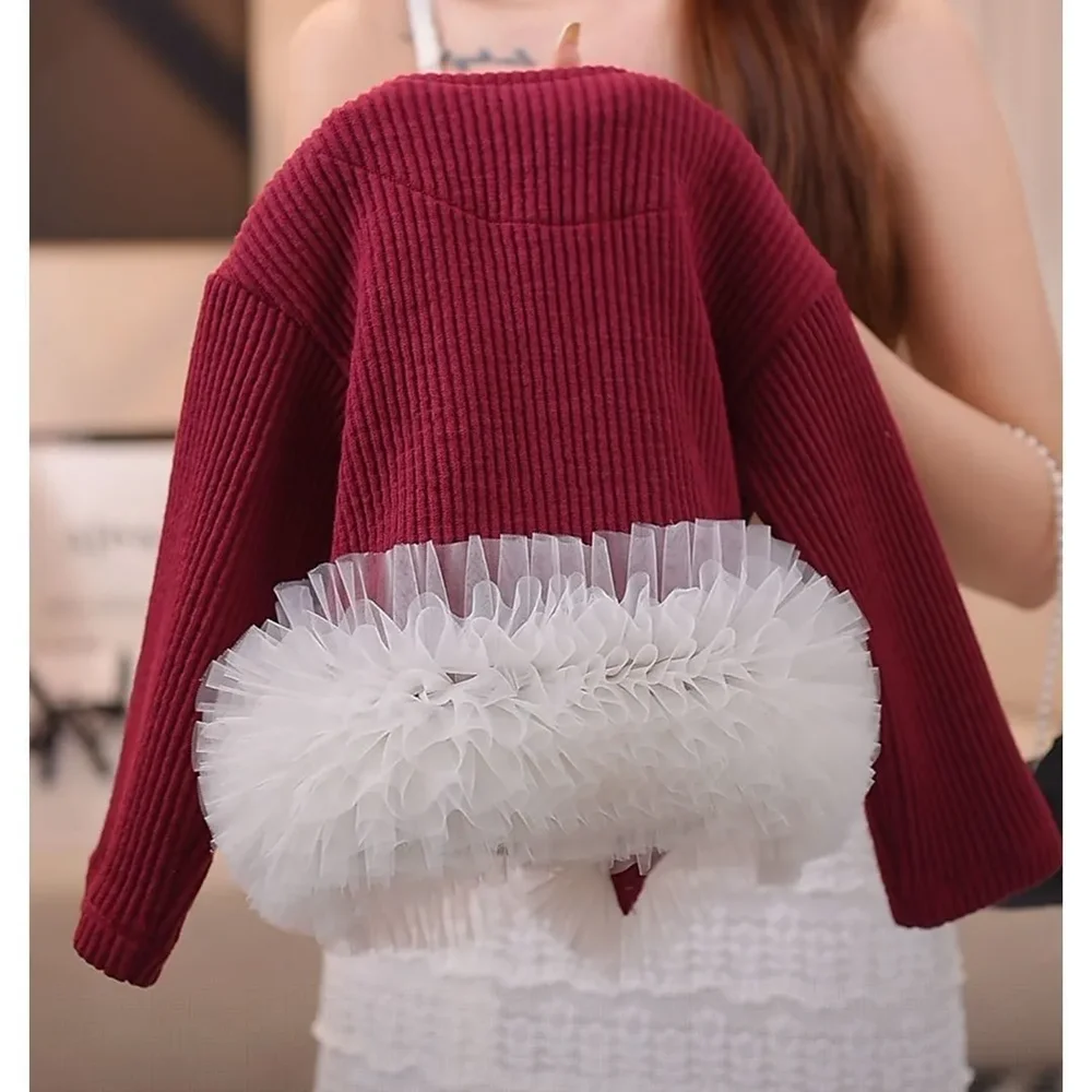 Kids Girls' Puffy Soft Yarn Cardigan Coat Spring Autumn Red Children's Design Warmth Comfortable Jacket for Kids