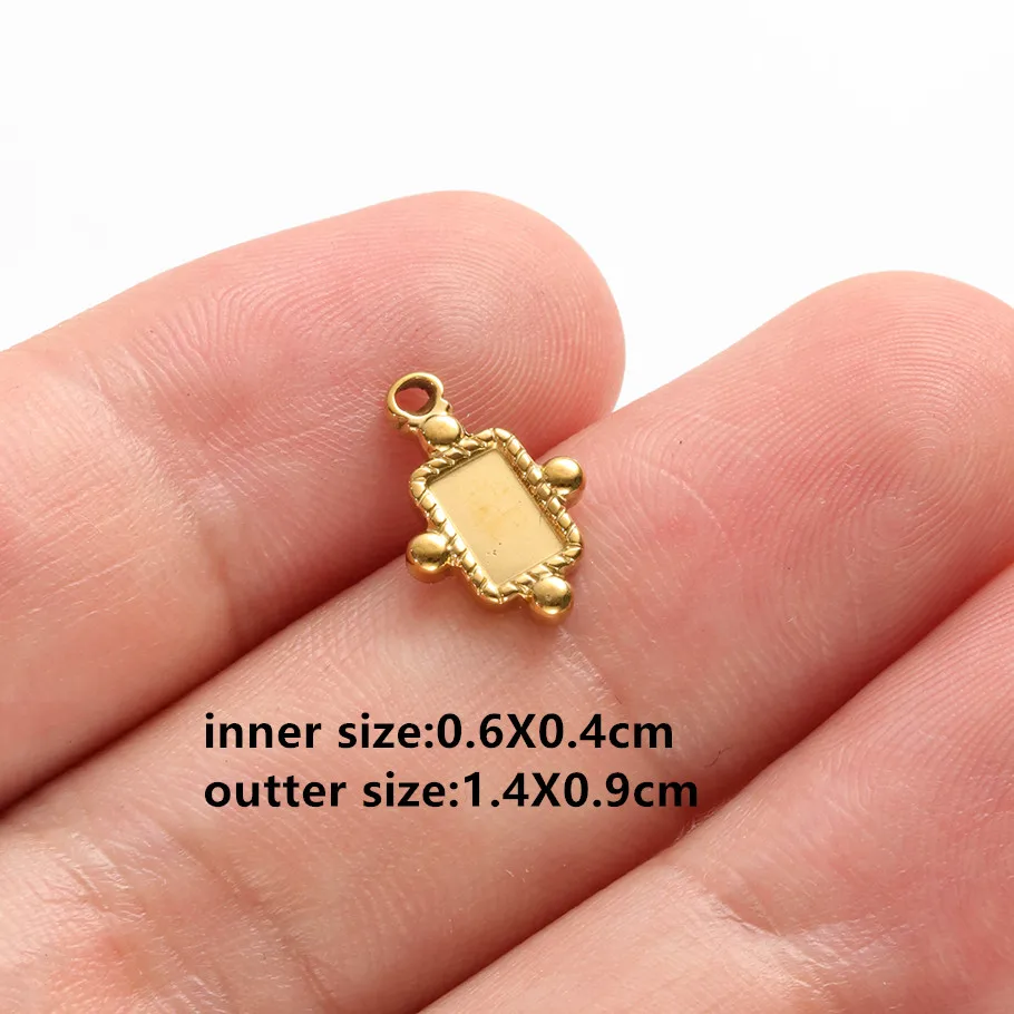 5 Stück goldfarbene, unvollendete Anhänger mit unregelmäßiger Geometrie, Flügel, Muschel, Auge, DIY-Edelstahl-Cabochons-Anhänger für die Schmuckherstellung – Detail 9