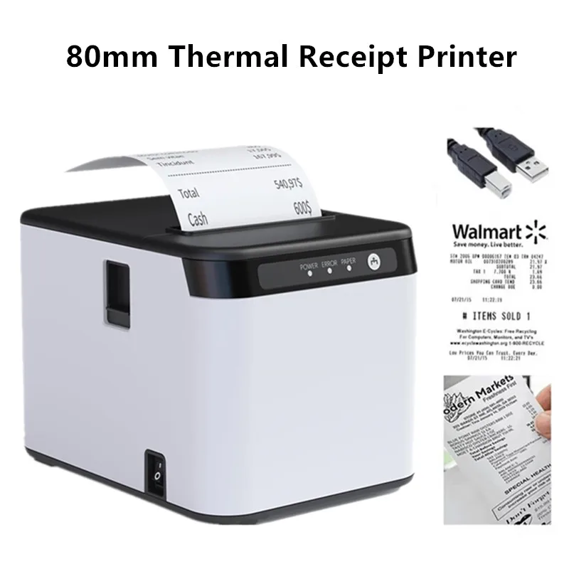 80mm Thermal Receipt Printer USB LAN Bluetooth Wifi Small Ticket Machine with Auto Cutter Compatible with Mobile Phone/PC