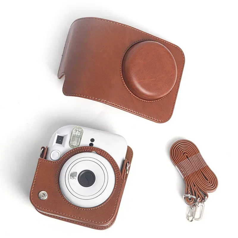 Retro miękka Mini torba futerał na aparat PU skórzana osłona z paskiem na ramię do Instax Mini 12 futerał na aparat