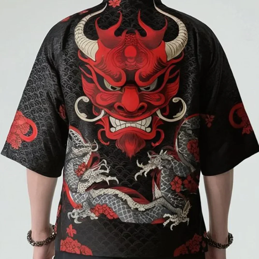 Men's Kimono Carigan Demon Samurai Kimono Shirt Japa Nese Kimono Yukata Harajuku For Men Traditional Haori Kimono wo Mie