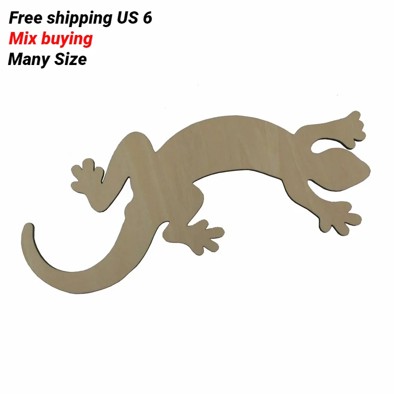 Unfinished Laser Cut Blanks, Wooden Gecko Shape Wood, Lizard Cutouts, Embellishment Craft Supply