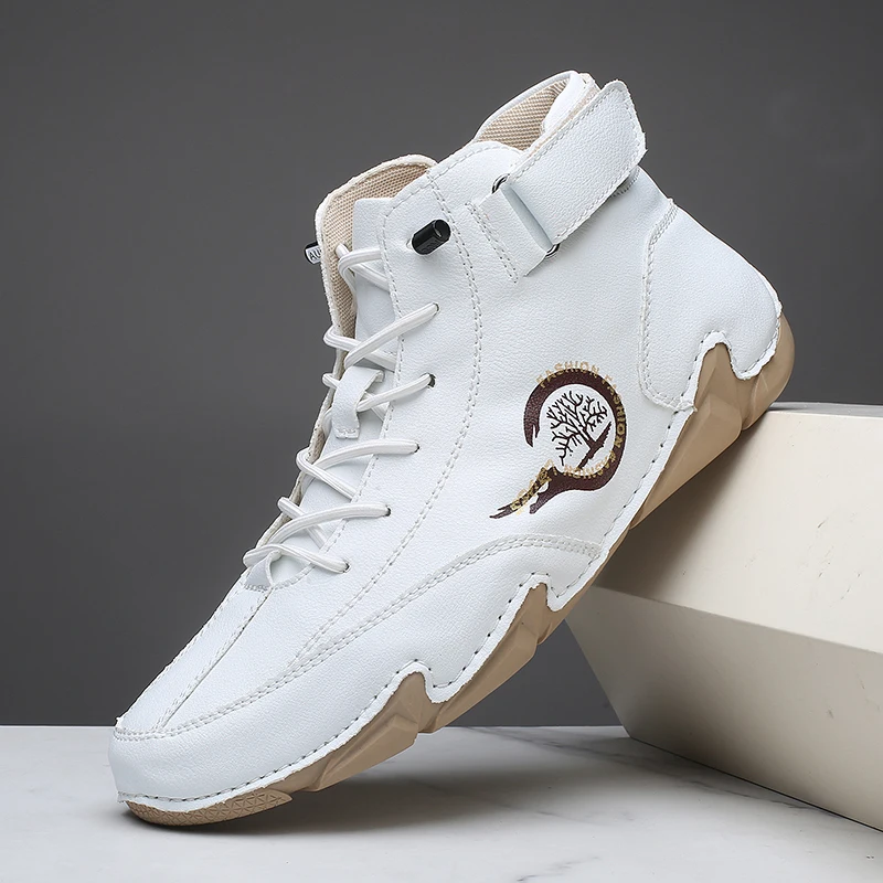 Autumn and Winter High-Top Martin Boots for Men, Fleece-Lined Warm Cotton Shoes, Outdoor Fashionable Leather Boots, Couple Style