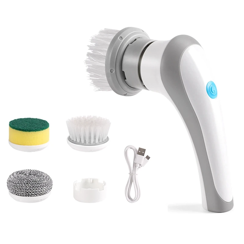 

Electric Spin Scrubber Portable Cordless Rechargeable Scrubber With 3 Replaceable Brush Plastic For Bathroom Bathtub Kitchen