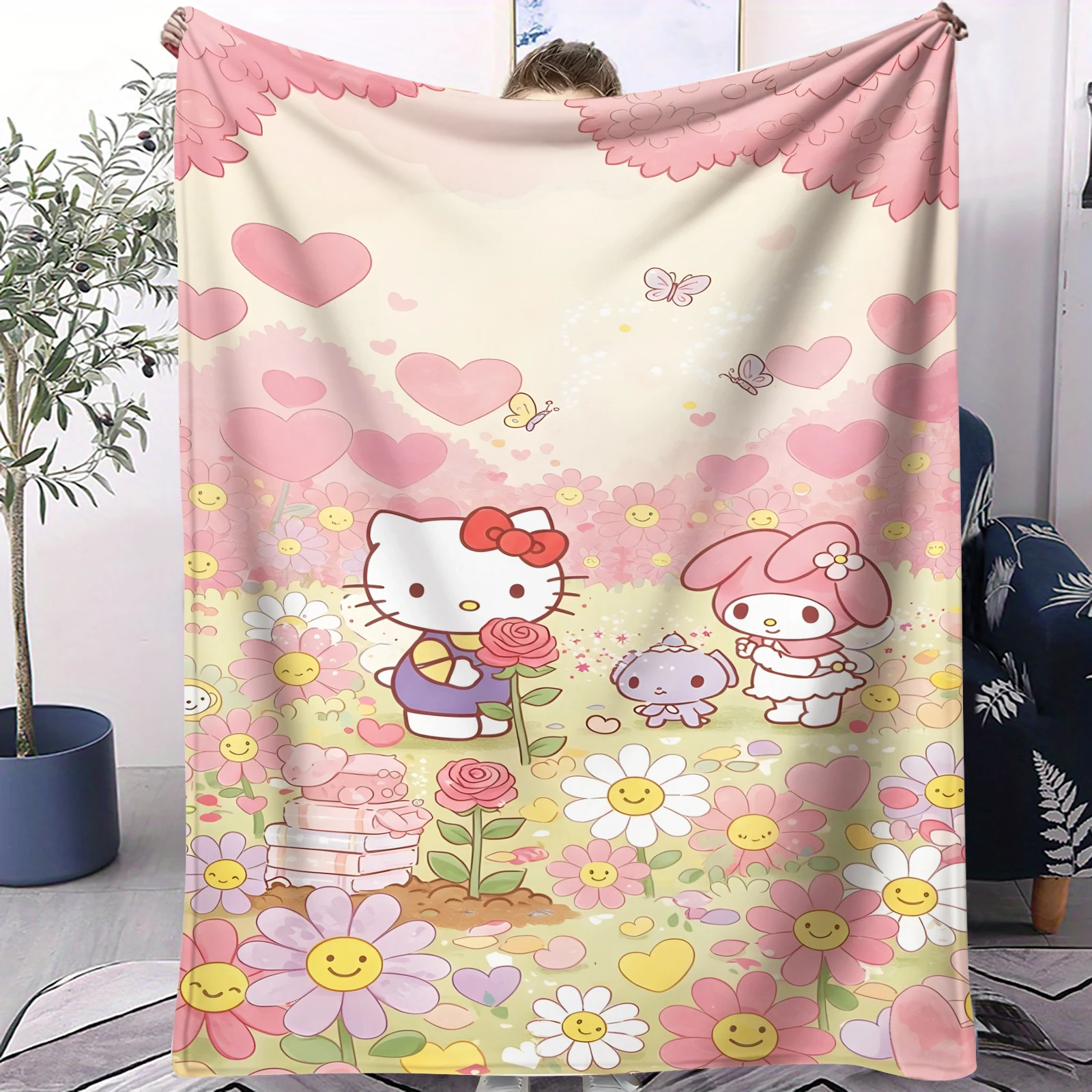 

Милое одеяло с мультяшным принтом Sanrio, многофункциональное одеяло-плед, подходит для дома, улицы, путешествий, кемпинга, подарок на день рождения для детей