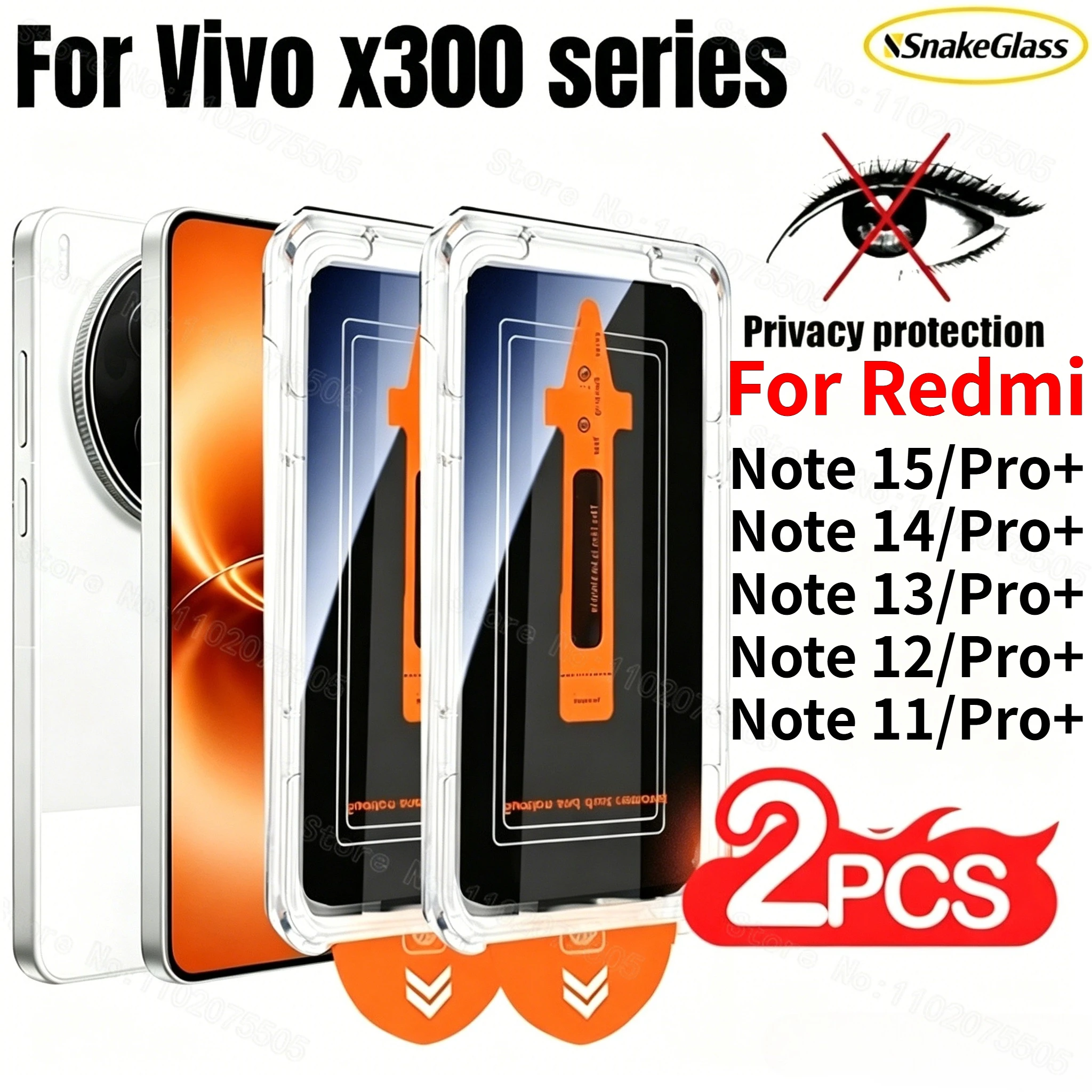 

2Pcs Sensitive Privacy Glass Screen Protector for Redmi Note 15 Pro+/Note 15 14 13 12 Pro,Anti-Peep 9H Smooth Touch Protective