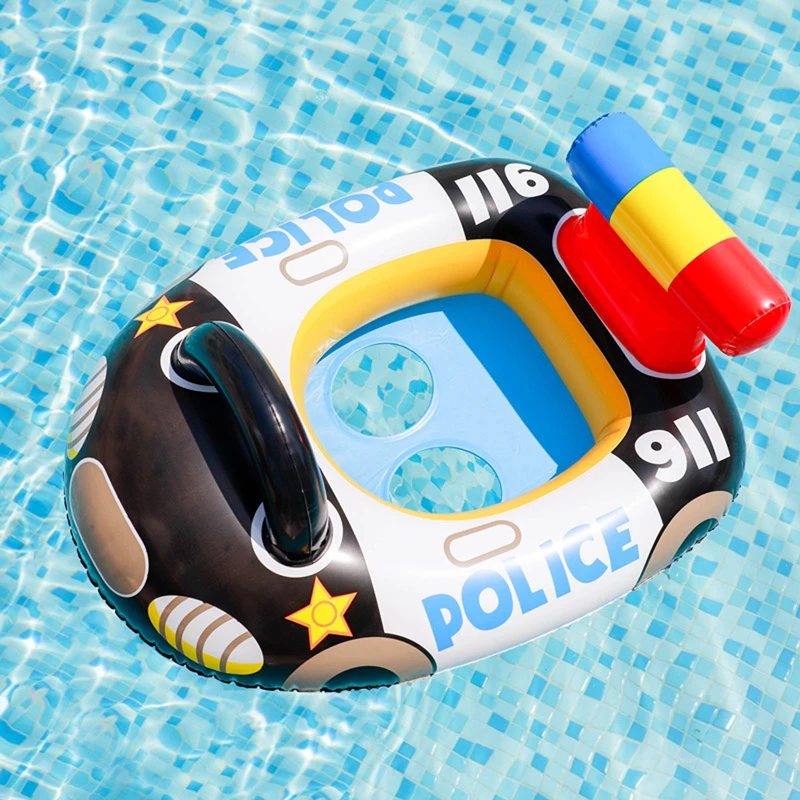 Baby Inflatable Swimming Pool Swimming Ring Sitting Floating Children Cartoon Police Car Swimming Ring with Seat Lifebuoy