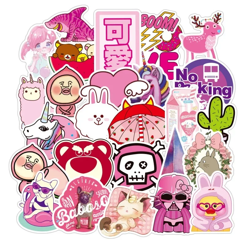 1Set =50PCS Pink Sticker Trolley Case Car Computer Skateboard Waterproof Sticker Scooter Motorcycle